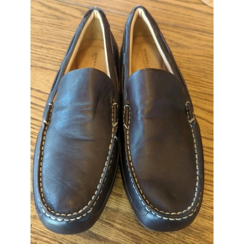 Mens 11.5 M Sperry Top Sider Loafers Dark Brown Slip On Leather Driving‎ Shoes